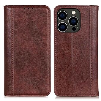 For iPhone 14 Pro 6.1 inch Magnetic Auto-absorbed Wallet Case Litchi Texture Split Leather Anti-Fall Folding Stand Cover