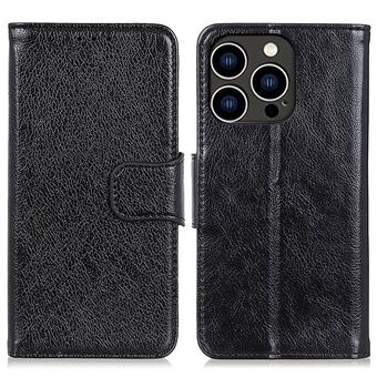 For iPhone 14 Pro 6.1 inch Split Leather Nappa Texture Phone Case with Magnetic Closure Stand Wallet Shockproof Phone Cover