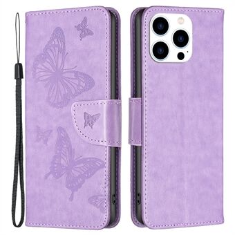 BF Imprinting Pattern Series-4 Protective Case for iPhone 14 Pro 6.1 inch Butterflies Imprinted Stand Case Full Protection Wallet Style Leather Shell