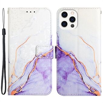 YB Pattern Printing Leather Series-5 for iPhone 14 Pro 6.1 inch Marble Pattern Stand Phone Case PU Leather Wallet Cover with Strap