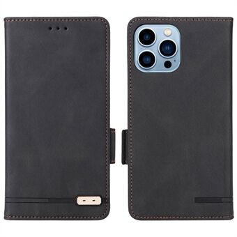 For iPhone 14 Pro 6.1 inch PU Leather Shockproof Hardware Design Phone Case Wallet Stand Anti-scratch Folio Flip Cover