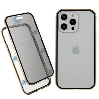 Straight Edge Phone Case For iPhone 14 Pro, Anti-peep Double Sides Tempered Glass Phone Cover with Safety Buckle and Magnetic Adsorption Metal Frame