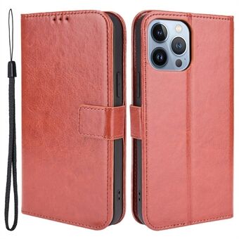 For iPhone 14 Pro 6.1 inch Shockproof PU Leather Folio Flip Phone Case Crazy Horse Texture Wear-resistant Cell Phone Cover Wallet