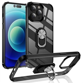 For iPhone 14 Pro 6.1 inch Fall Prevention Ring Holder Kickstand Anti-scratch PC + TPU Hybrid Phone Case with Built-in Metal Sheet