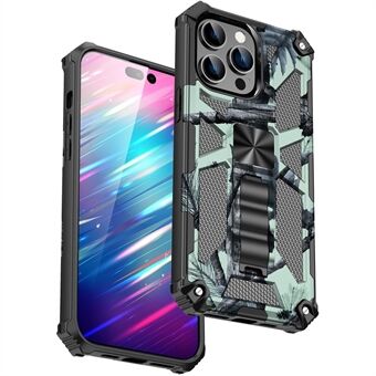 For iPhone 14 Pro 6.1 inch Anti-drop Military Grade Camouflage Kickstand Phone Case PC + TPU Scratch Resistant Cellphone Cover