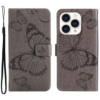 KT Leather Series-2 for iPhone 14 Pro 6.1 inch Shockproof Butterfly Imprinted PU Leather Case Phone Wallet Stand Cover