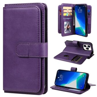 KT Multi-functional Series-1 for iPhone 14 Pro 6.1 inch Anti-fall Phone Case Leather Wallet Stand with 10 Card Slots TPU Interior Shell