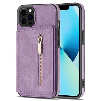 For iPhone 14 Pro 6.1 inch Shockproof Zipper Pocket Phone Wallet Case PU Leather Coated TPU Mobile Phone Cover Card Holder Kickstand