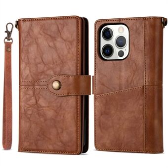 For iPhone 14 Pro 6.1 inch Multiple Card Slots Wallet PU Leather Phone Case Retro Style Supporting Stand Cell Phone Shell Bag