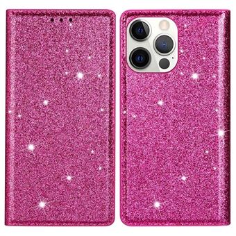 For iPhone 14 Pro 6.1 inch Glitter Sequins Stand Card Holder Anti-scratch PU Leather Protective Phone Case Cover