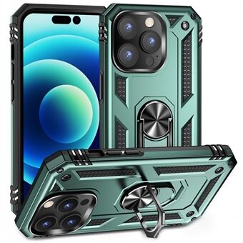 For iPhone 14 Pro 6.1 inch Soft TPU + Hard PC Shockproof Phone Case Kickstand Cover with Car Mount Metal Sheet