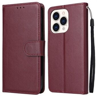 For iPhone 14 Pro 6.1 inch Foldable Stand Cover, Folio Flip PU Leather Wallet Cell Phone Case with Lanyard