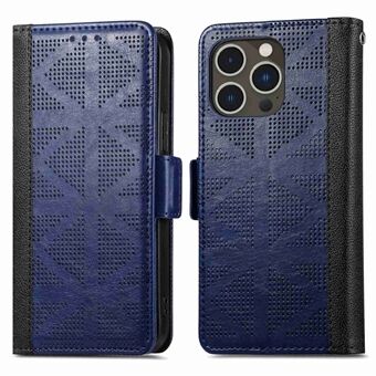 For iPhone 14 Pro 6.1 inch Shockproof Phone Case Cross Rhombus Imprinted Dual Magnetic Clasp PU Leather Wallet Stand Cover