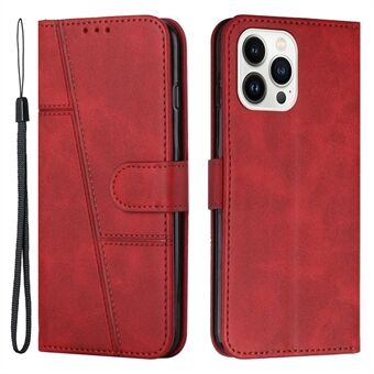 For iPhone 14 Pro 6.1 inch Stitching PU Leather Stand Case Magnetic Clasp Phone Wallet Cover with Strap