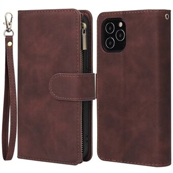 For iPhone 14 Pro 6.1 inch Anti-fall Zipper Pocket PU Leather Phone Wallet Case with Multiple Card Slots Anti-scratch Flip Cover Stand