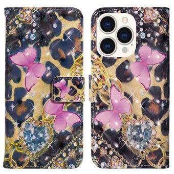 Pattern Printing Leather Series-1 for iPhone 14 Pro 6.1 inch, Cell Phone Case Wallet Stand Folio Flip PU Leather Anti-scratch Protective Shell