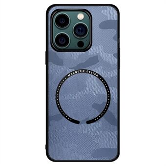 For iPhone 14 Pro 6.1 inch Magnetic Wireless Charging Camouflage Leather Coated PC + TPU Phone Case with Built-in Metal Sheet