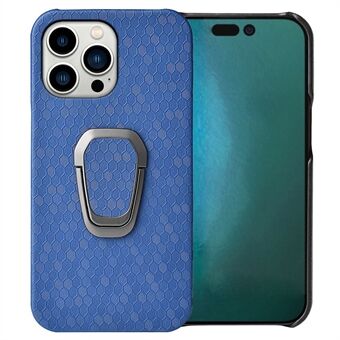 Honeycomb Pattern Case for iPhone 14 Pro 6.1 inch PU Leather Coated PC Case Anti-Scratch Shockproof Cover with Kickstand