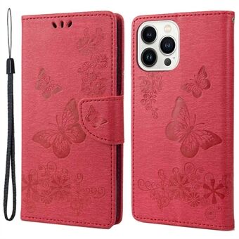 Cell Phone Case Bag for iPhone 14 Pro 6.1 inch, Big Butterflies Flower Pattern Imprinting Stand Wallet Flip Magnetic Phone Cover