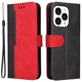 For iPhone 14 Pro 6.1 inch Business Style Dual-color Splicing PU Leather Phone Stand Wallet Cover Drop-proof Case