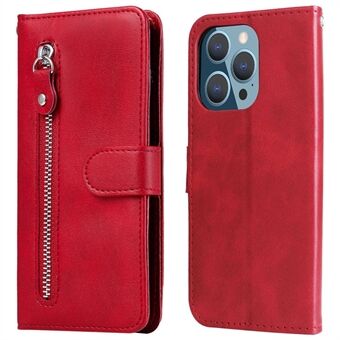 For iPhone 14 Pro 6.1 inch Shockproof Phone Case Outer Zipper Pocket PU Leather Stand Wallet Cover