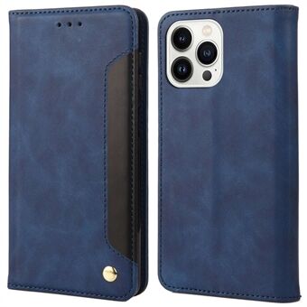 For iPhone 14 Pro 6.1 inch Splicing Skin-touch PU Leather Case Auto Closing Magnetic Phone Cover with Stand Wallet