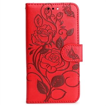 For iPhone 14 Pro 6.1 inch Anti-fall PU Leather Stand Wallet Feature Case Imprinted Roses Well-protected Shell