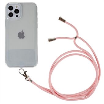 For iPhone 14 Pro 6.1 inch Anti-drop Cell Phone Case Transparent Flexible TPU Shell Protector with Long Lanyard