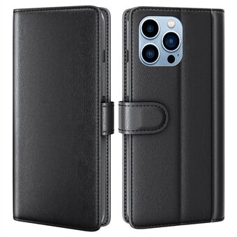 For iPhone 14 Pro 6.1 inch Genuine Split Leather Drop-proof Phone Cover Magnetic Closure Case with Stand Wallet