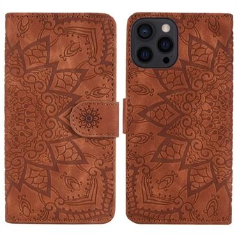 For iPhone 14 Pro 6.1 inch Imprint Flower Phone Flip Cover Wallet Design Calf Texture Leather Cover with Stand