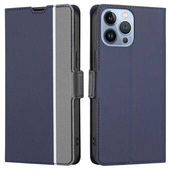 For iPhone 14 Pro 6.1 inch Twill Texture PU Leather Full Protection Case with Card Holder Scratch Proof Dual Magnetic Clasp Stand Function Protective Cover