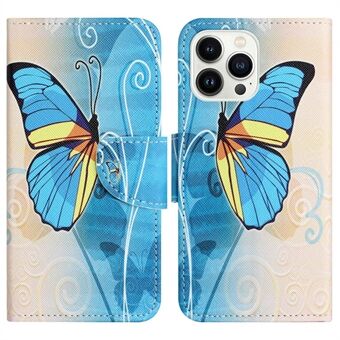 For iPhone 14 Pro 6.1 inch PU Leather+TPU Pattern Printing Phone Case Cross Texture Anti-drop Wallet Flip Shell with Stand