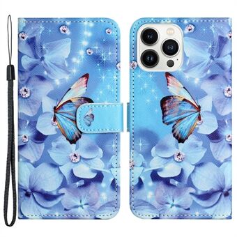 For iPhone 14 Pro 6.1 inch Anti-wear Cross Texture Wallet Phone Cover PU Leather 3D Pattern Printing Stand Feature Case with Strap