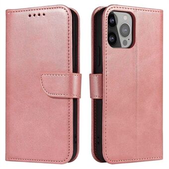 For iPhone 14 Pro 6.1 inch Drop-proof Calf Texture Phone Cover PU Leather Anti-shock Phone Flip Wallet Stand Case with Magnetic Buckle