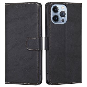 For iPhone 14 Pro 6.1 inch Full Protection Phone Case Stand Cowhide Texture RFID Blocking Magnetic Closure PU Leather Anti-wear Wallet Cover