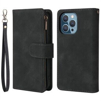 For iPhone 14 Pro 6.1 inch Zipper Pocket Design PU Leather Cover Multiple Card Slots Phone Wallet Stand Anti-drop Case