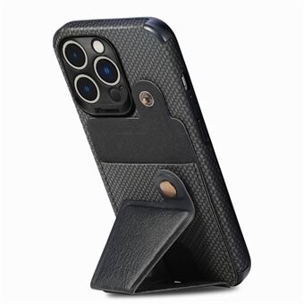 Shockproof Phone Case for iPhone 14 Pro 6.1 inch, K-shape Kickstand Carbon Fiber Texture Phone Cover Card Holder Built-in Magnetic Metal Sheet