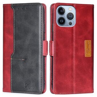 For iPhone 14 Pro 6.1 inch PU Leather Folio Flip Cover Contrast Color Splicing Stand Magnetic Wallet Phone Case