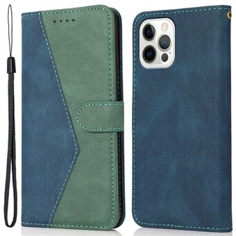 For iPhone 14 Pro 6.1 inch Impact Resistant Dual-color Splicing PU Leather Wallet Stand Case Cover with Wrist Strap