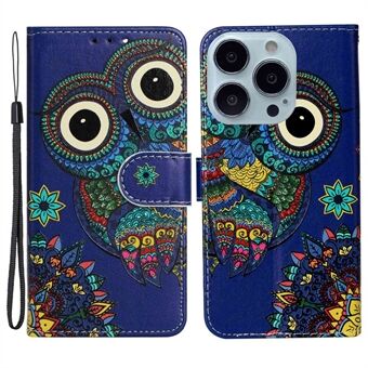 For iPhone 14 Pro 6.1 inch Pattern Embossed Phone Cover PU Leather TPU Full Protection Stand Wallet Case with Hand Strap