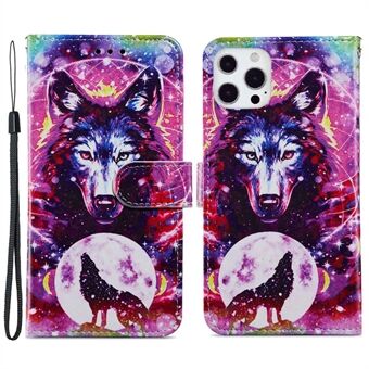 For iPhone 14 Pro 6.1 inch Magnetic Clasp Phone Case Pattern Printing PU Leather Wallet Stand Inner TPU Cover with Strap