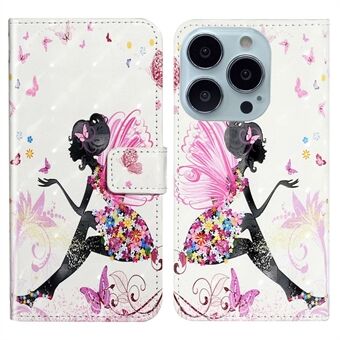 For iPhone 14 Pro 6.1 inch Wallet Stand Function 3D Pattern Printing Phone Case PU Leather Shockproof Protective Cover