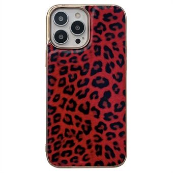 For iPhone 14 Pro 6.1 inch Leather Coated TPU Case Electroplating Leopard Pattern Anti-drop Protection Phone Cover