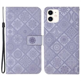 For iPhone 14 Pro 6.1 inch Ethnic Style Flower Imprinted PU Leather Case Stand Wallet Magnetic Clasp Phone Cover