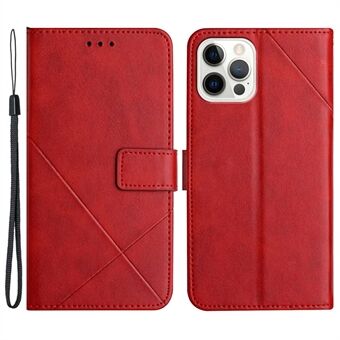 Solid Color Line Imprinting Leather Case for iPhone 14 Pro 6.1 inch, Wallet Foldable Stand Protective Phone Cover