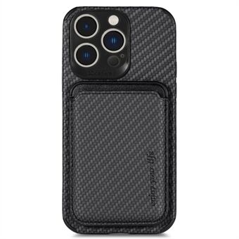 For iPhone 14 Pro 6.1 inch Anti-drop Carbon Fiber Texture Detachable Phone Case Magnetic Card Holder PU Leather + TPU Back Cover