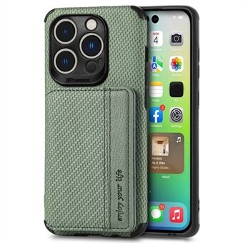 For iPhone 14 Pro 6.1 inch Carbon Fiber Texture Magnetic RFID Blocking Wallet Design Leather Coated TPU Phone Case with Kickstand