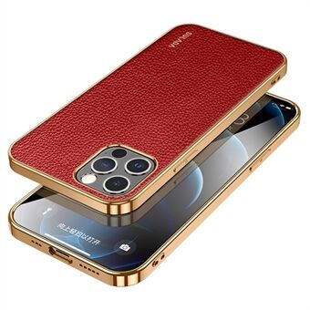 SULADA for iPhone 14 Pro 6.1 inch Electroplating Litchi Texture Anti-wear PU Leather Coated PC + TPU Anti-shock Phone Case