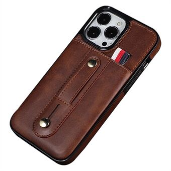 For iPhone 14 Pro 6.1 inch Anti-wear Phone Shell Card Slot Kickstand Hand Grip Strap Design Precise Cutout PU Leather+TPU Case