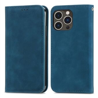 For iPhone 14 Pro 6.1 inch Vintage PU Leather Magnetic Auto-absorbed Case Skin-touch Feeling Card Slots Stand Cover